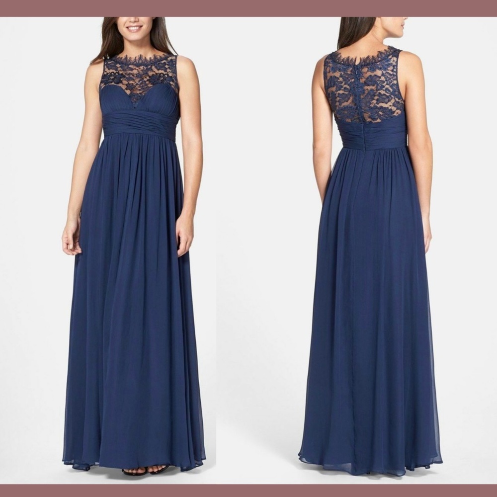 NWT Aidan Mattox Embellished Lace & Silk Chiffon Gown Twilight [ SZ 6‎ ]